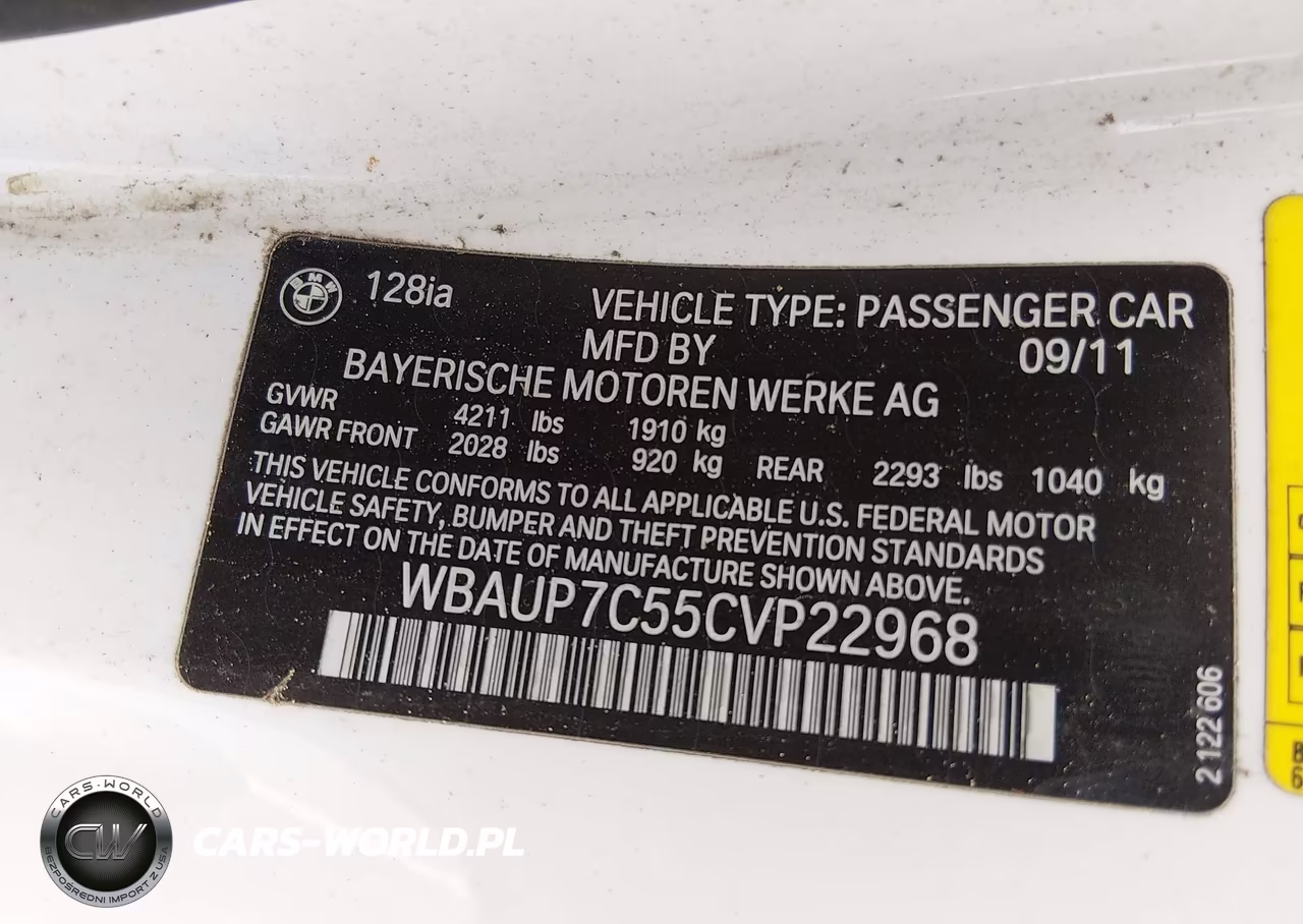 2012 BMW 128I VIN:WBAUP7C55CVP22968 - 9