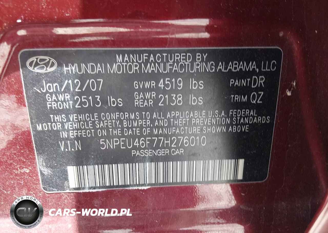 2007 Hyundai Sonata Limited-Limited W-Xm-Se-Se W-Xm VIN:5NPEU46F77H276010 - 9