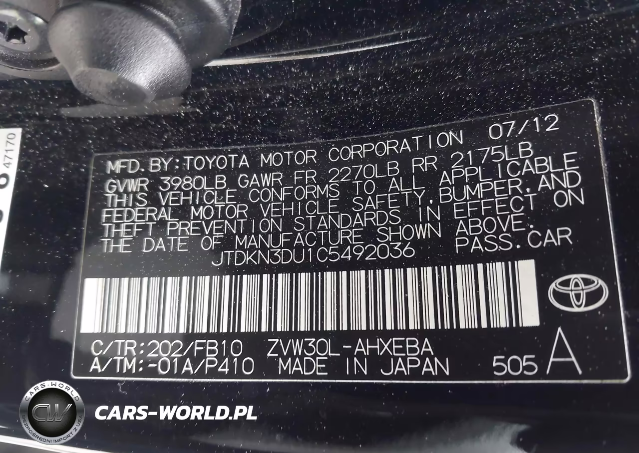 2012 Toyota Prius Two VIN:JTDKN3DU1C5492036 - 9