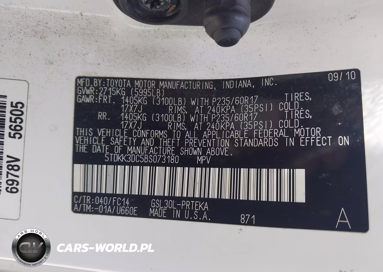2011 Toyota Sienna Le V6 VIN:5TDKK3DC5BS073180 - 9