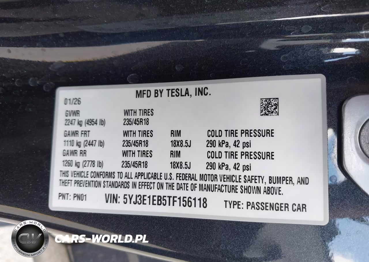 2026 Tesla Model 3 Premium All-Wheel Drive VIN:5YJ3E1EB5TF156118 - 9
