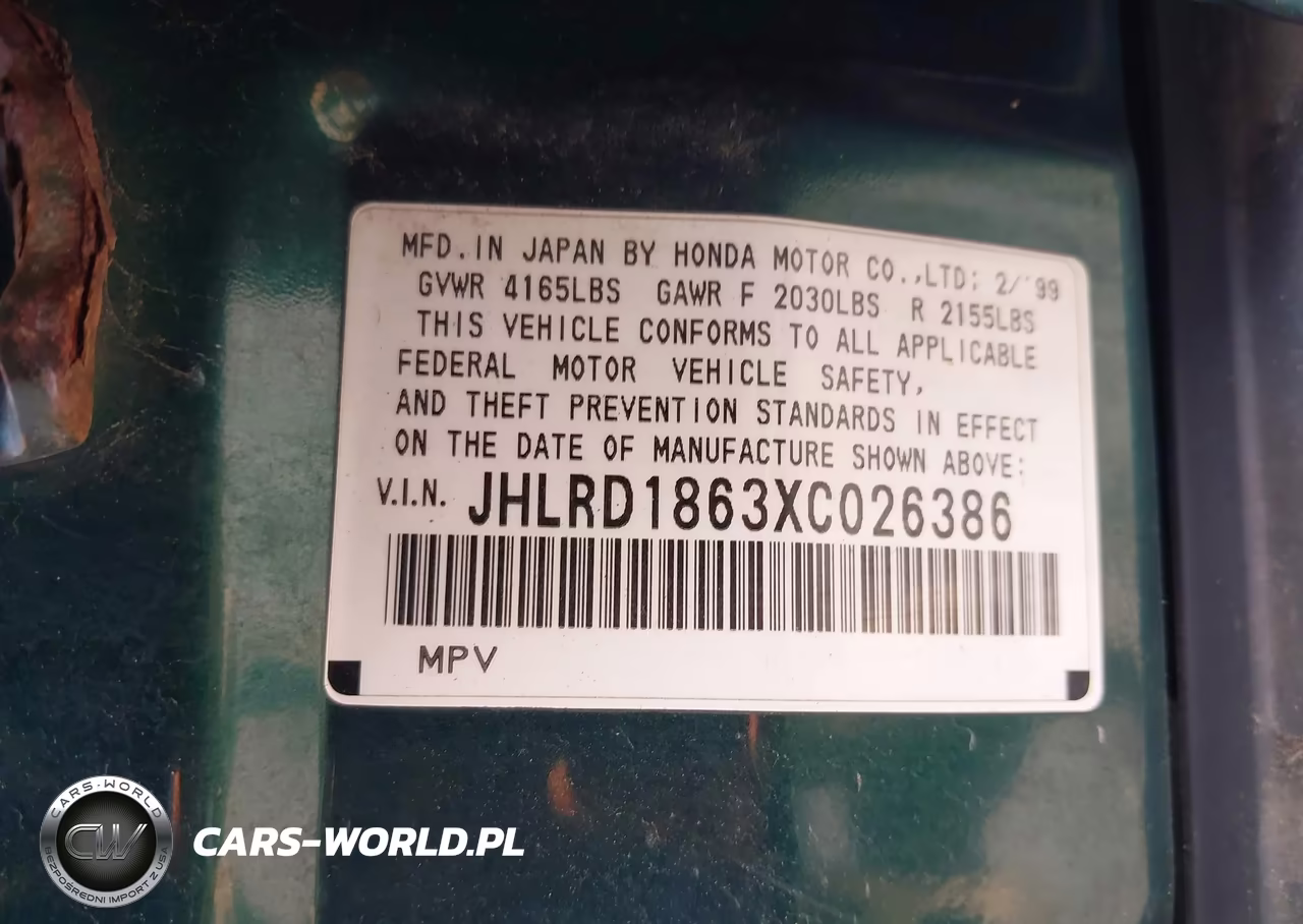 1999 Honda Cr-V Ex VIN:JHLRD1863XC026386 - 9