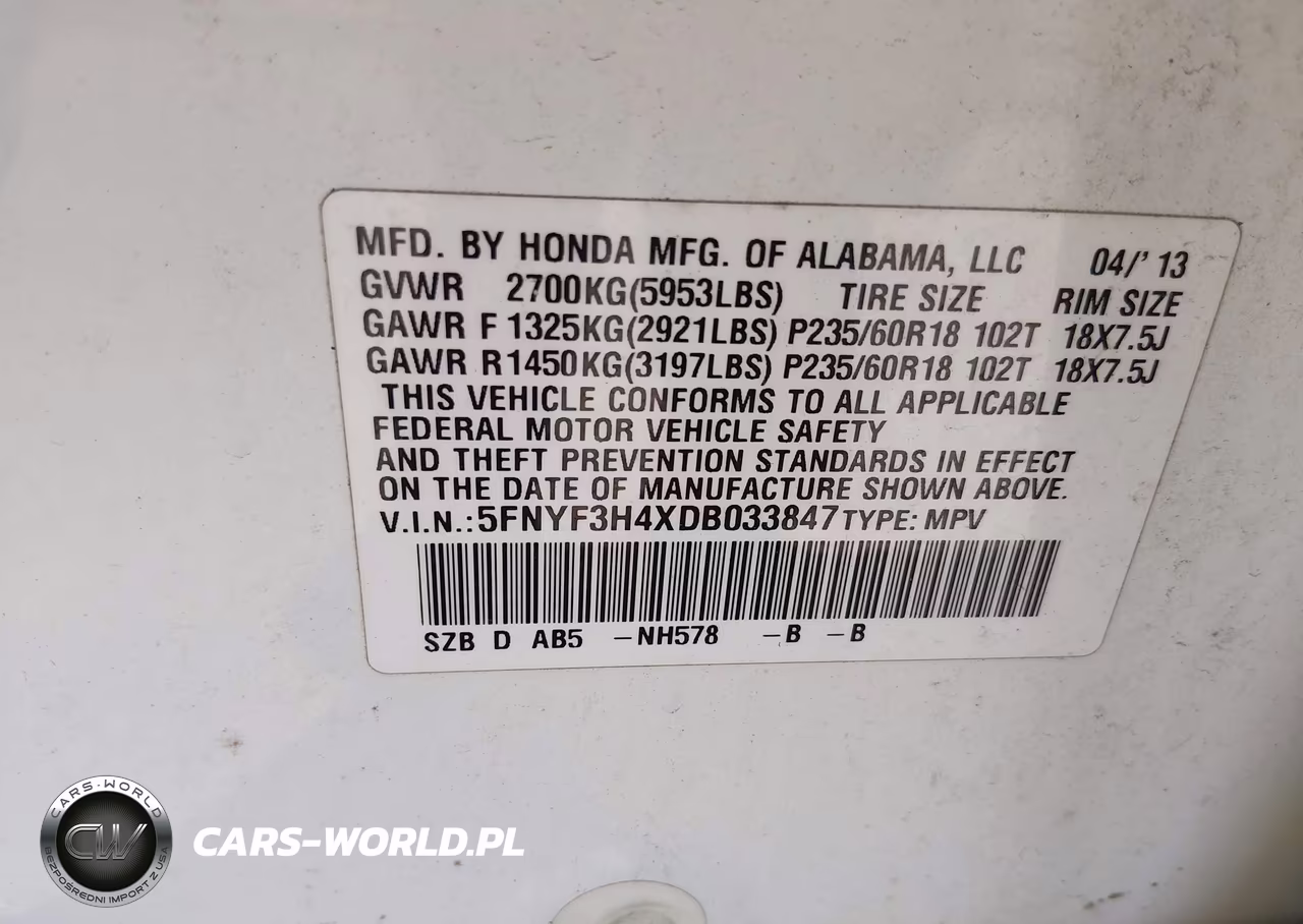 2013 Honda Pilot Ex VIN:5FNYF3H4XDB033847 - 9