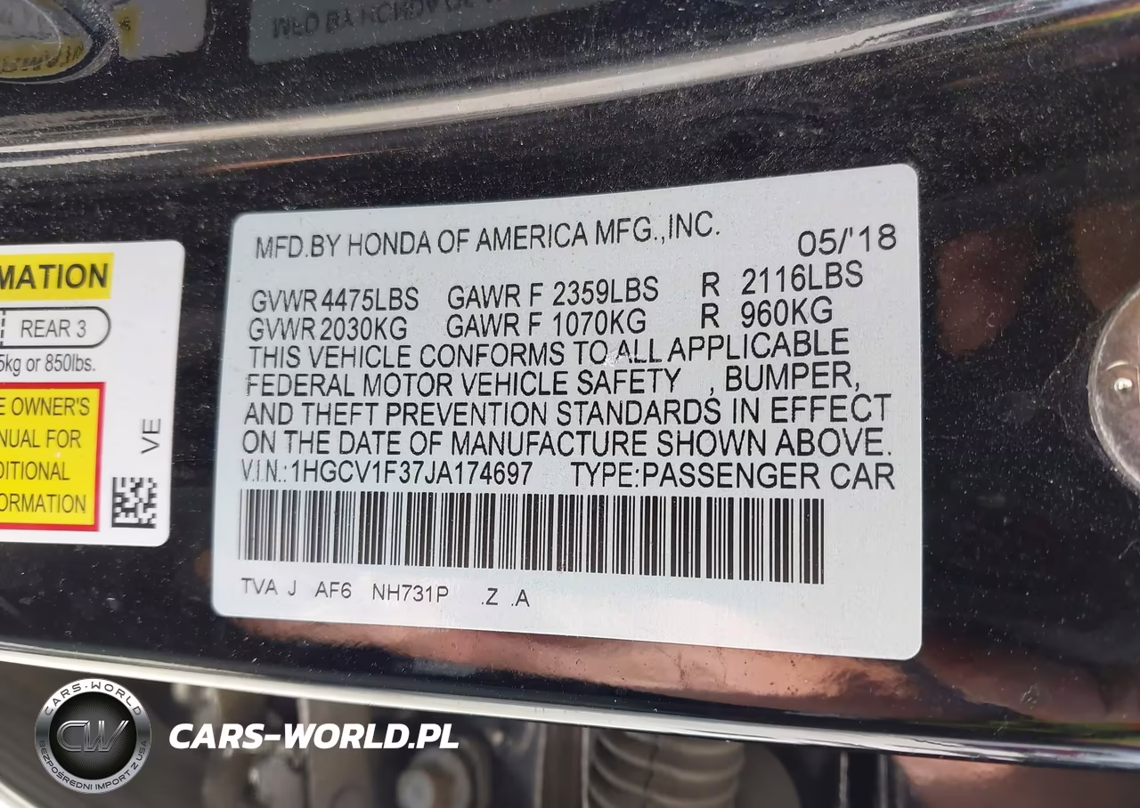 2018 Honda Accord Sport VIN:1HGCV1F37JA174697 - 9