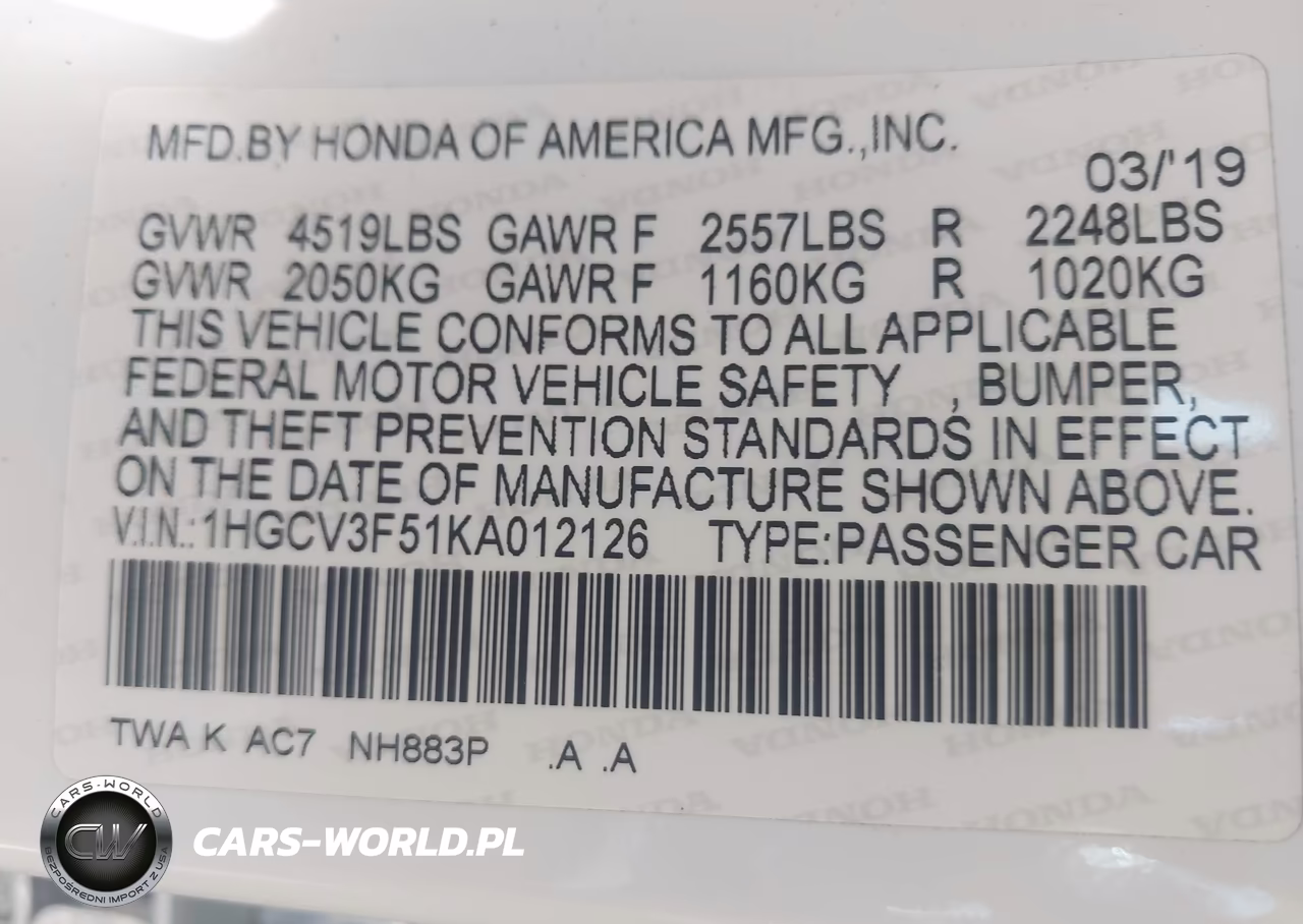 2019 Honda Accord Hybrid Ex-L VIN:1HGCV3F51KA012126 - 9