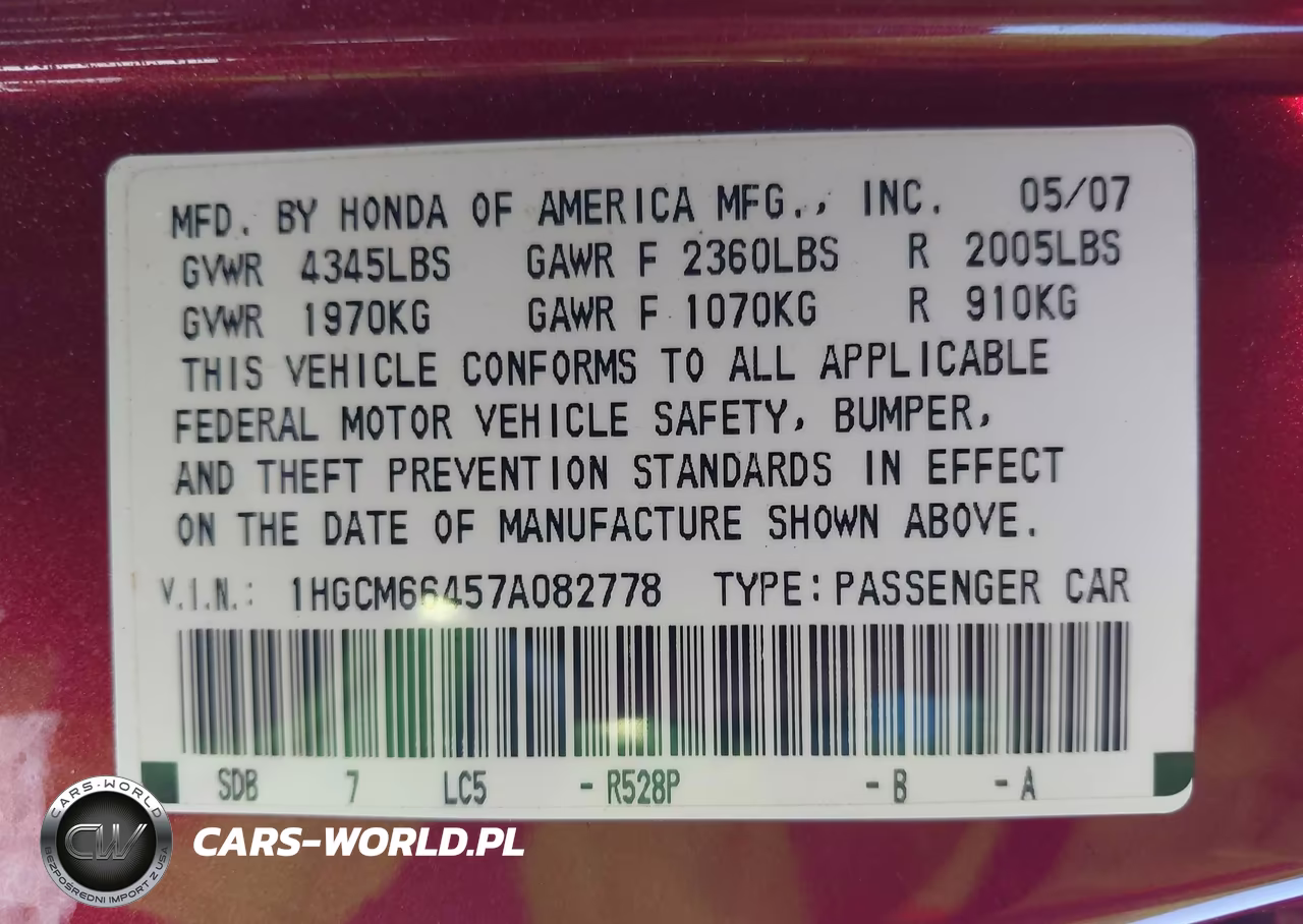 2007 Honda Accord 3.0 Se VIN:1HGCM66457A082778 - 9