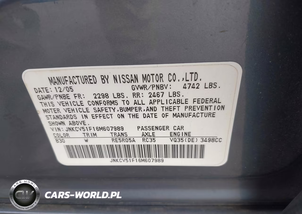 2006 Infiniti G35X VIN:JNKCV51F16M607989 - 9
