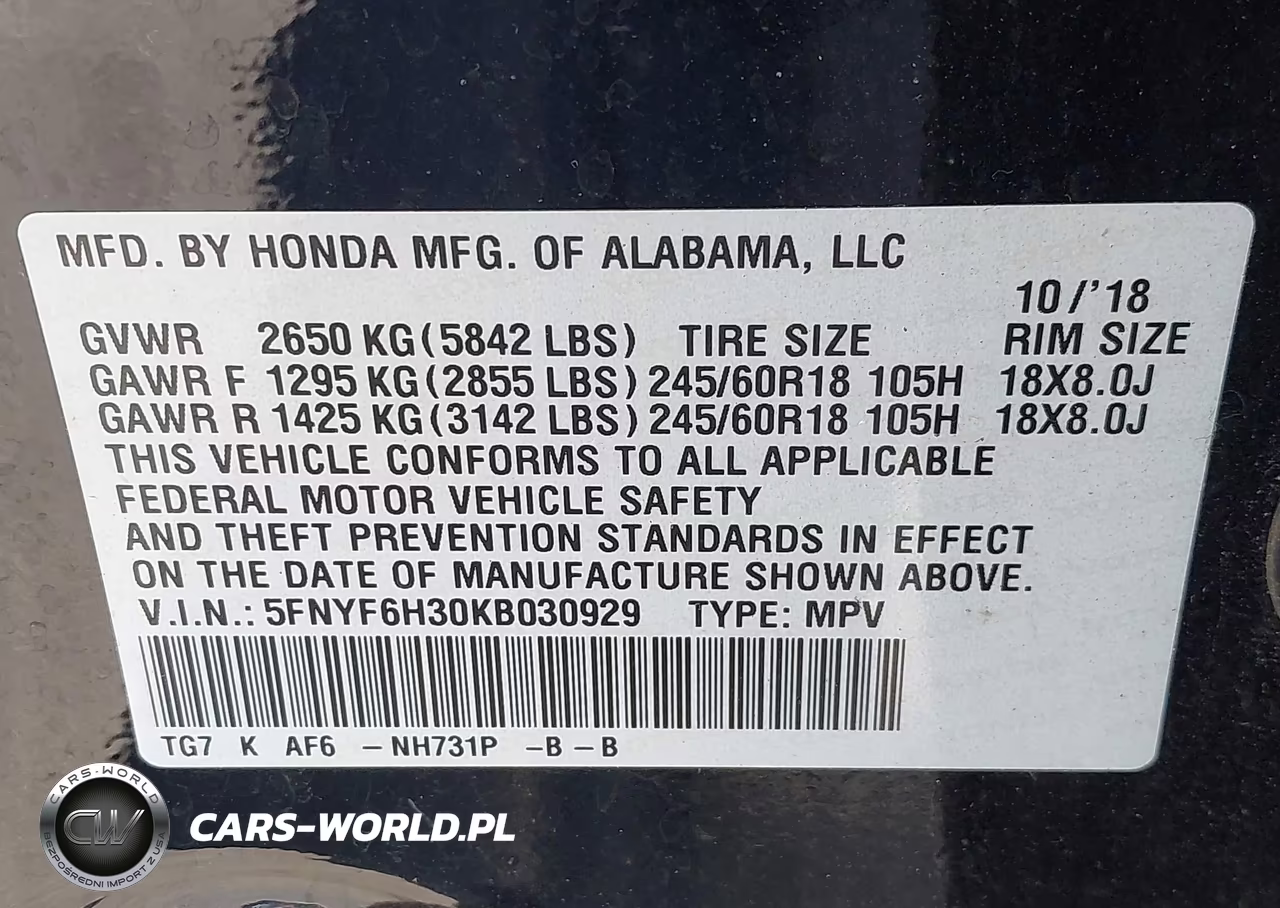2019 Honda Pilot Ex VIN:5FNYF6H30KB030929 - 9