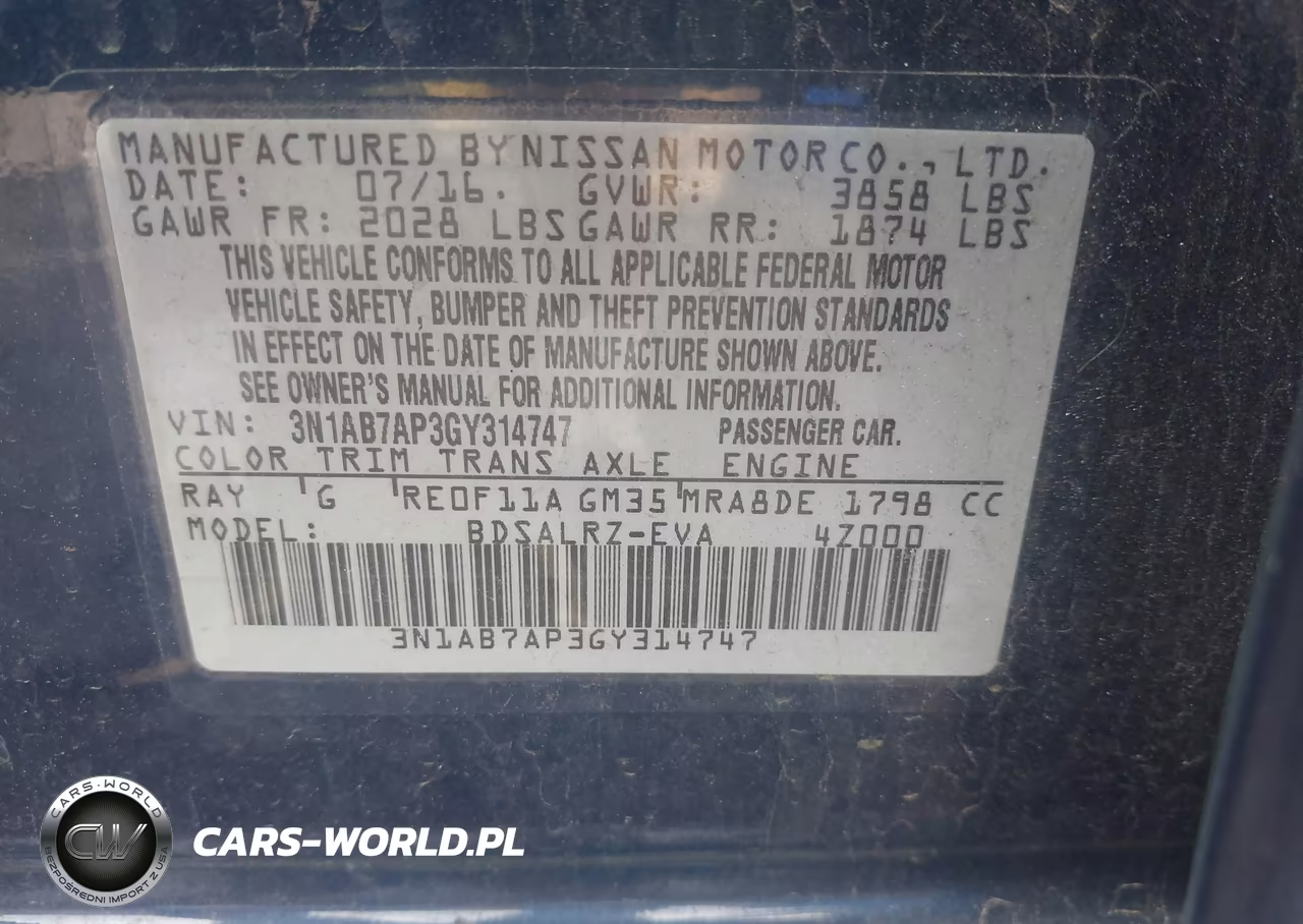 2016 Nissan Sentra Sr VIN:3N1AB7AP3GY314747 - 9