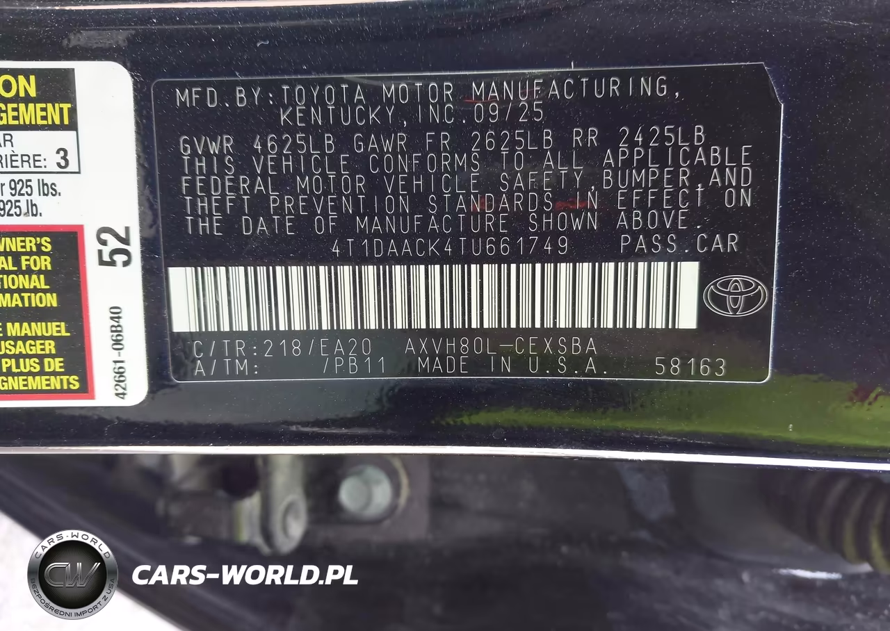 2026 Toyota Camry Se VIN:4T1DAACK4TU661749 - 9