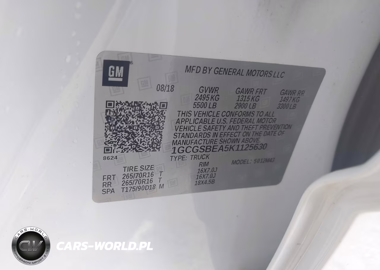 2019 Chevrolet Colorado Wt VIN:1GCGSBEA5K1125630 - 9