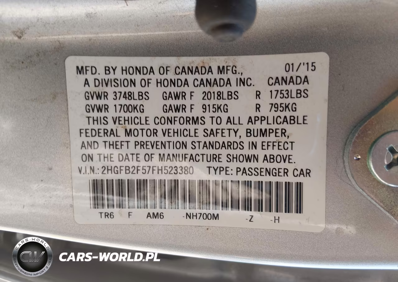 2015 Honda Civic Lx VIN:2HGFB2F57FH523380 - 9