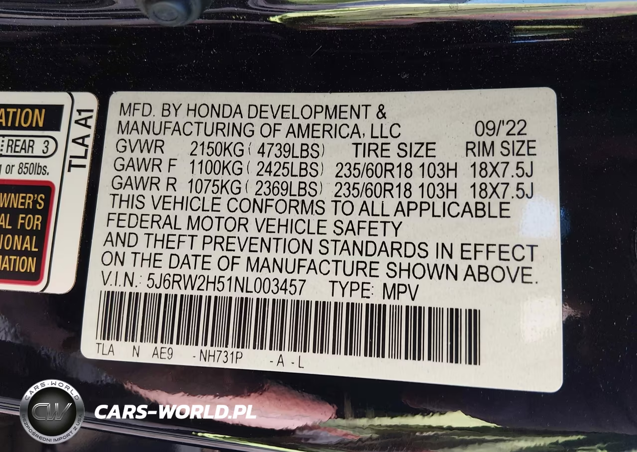 2022 Honda Cr-V Awd Ex VIN:5J6RW2H51NL003457 - 9