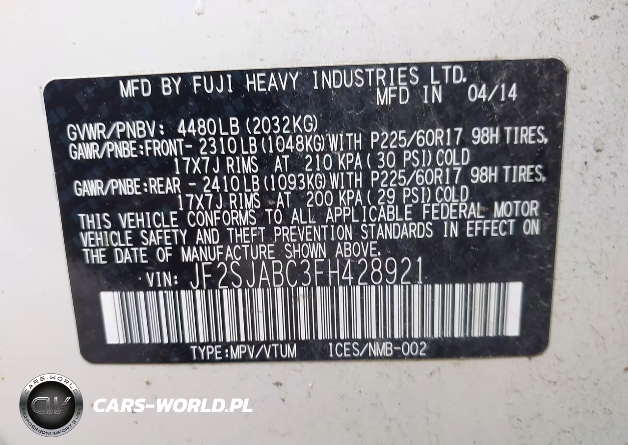 2015 Subaru Forester 2.5I VIN:JF2SJABC3FH428921 - 9