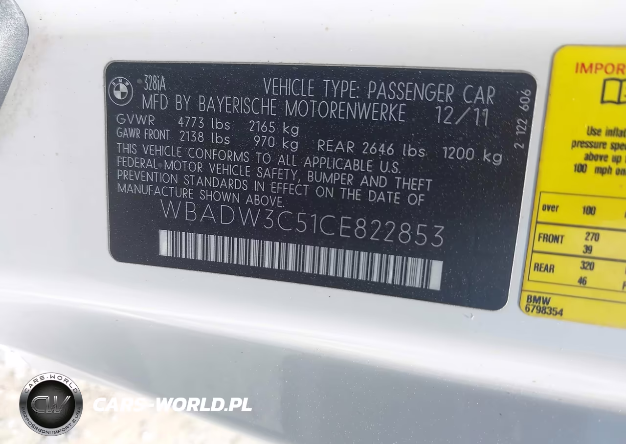 2012 BMW 328I VIN:WBADW3C51CE822853 - 9