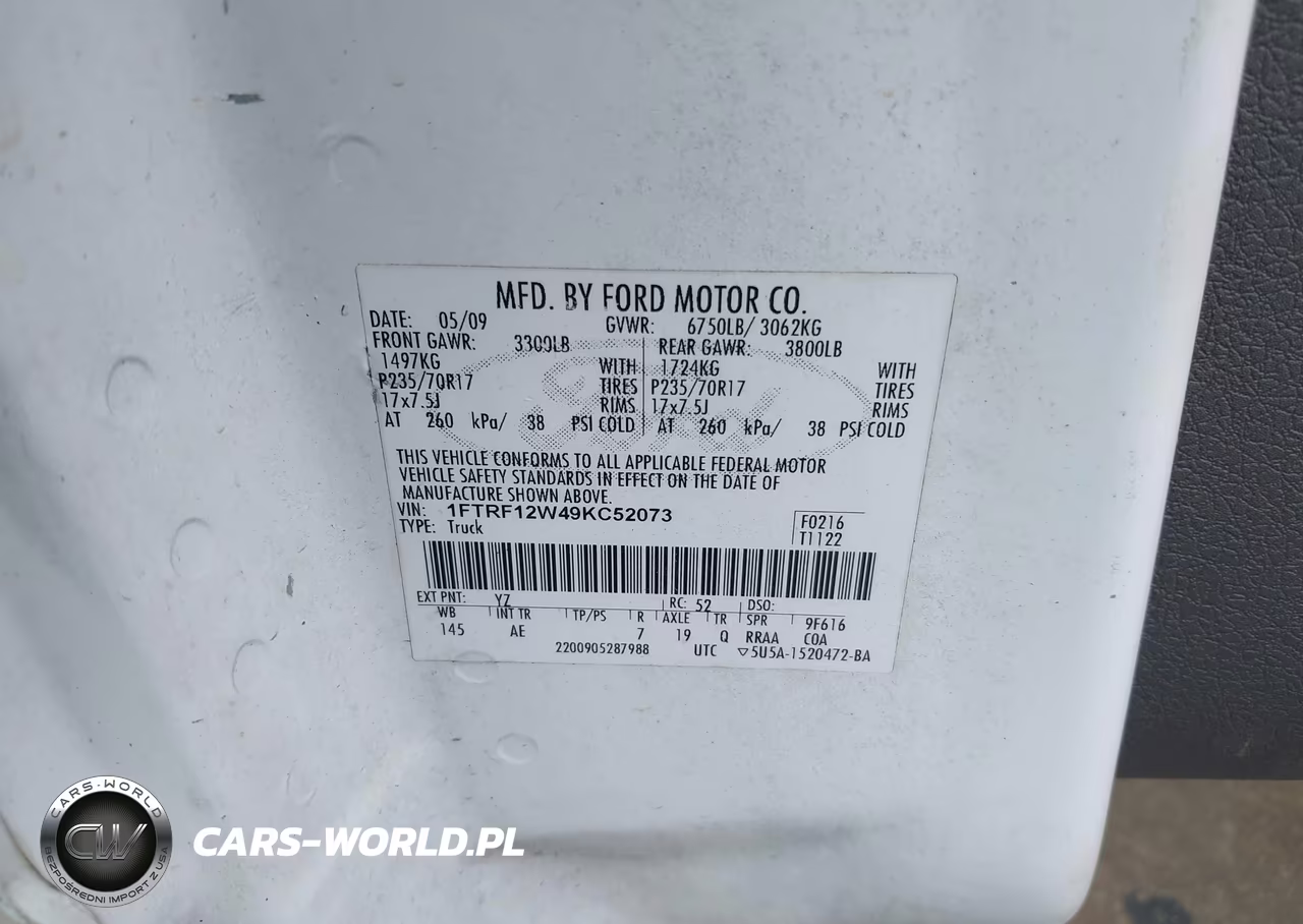 2009 Ford F-150 Stx-Xl-Xlt-Xlt W-Midbox Prep VIN:1FTRF12W49KC52073 - 9