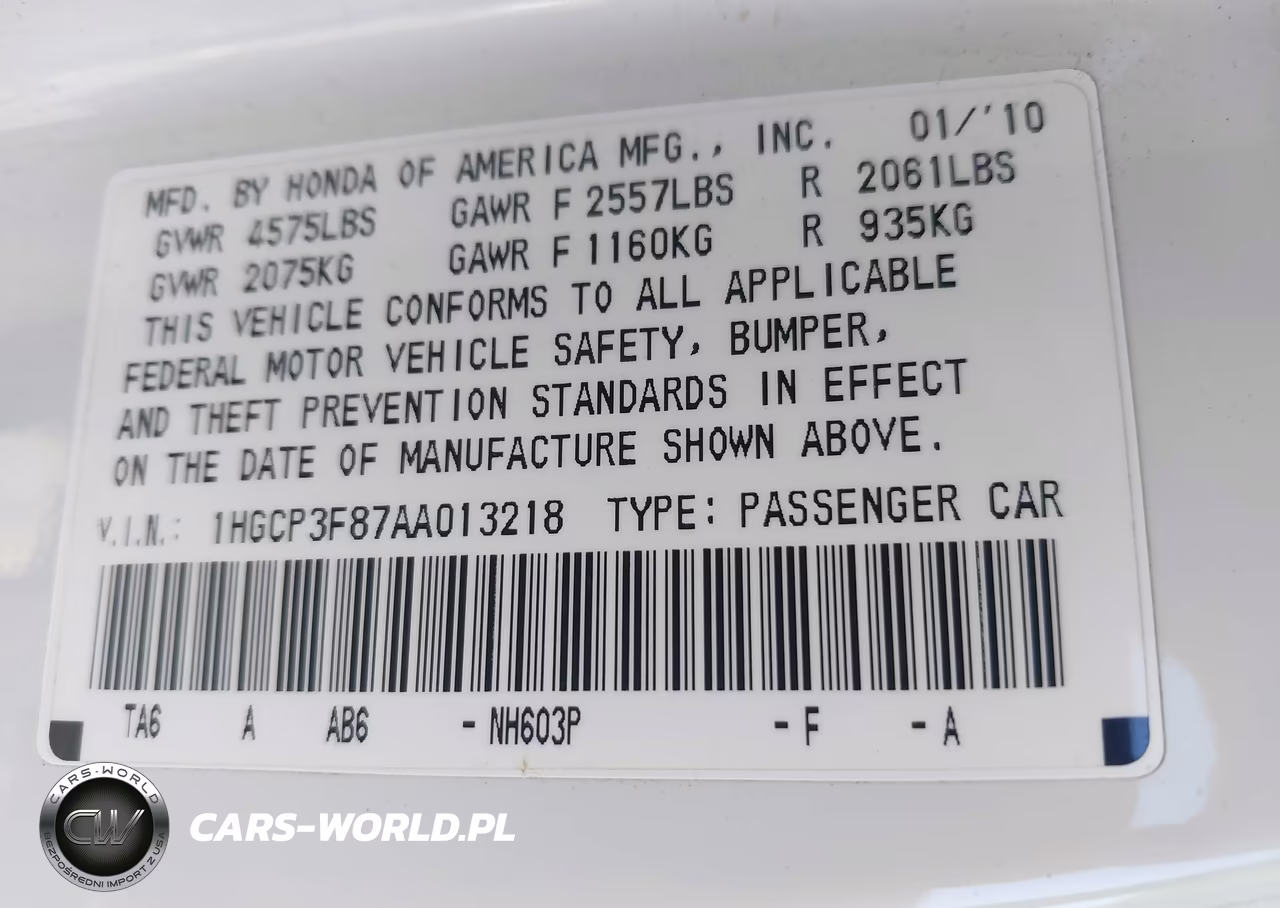 2010 Honda Accord 3.5 Ex-L VIN:1HGCP3F87AA013218 - 9