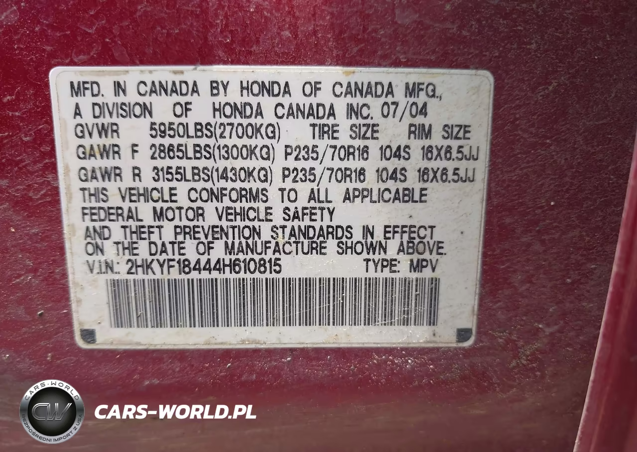 2004 Honda Pilot Ex VIN:2HKYF18444H610815 - 9