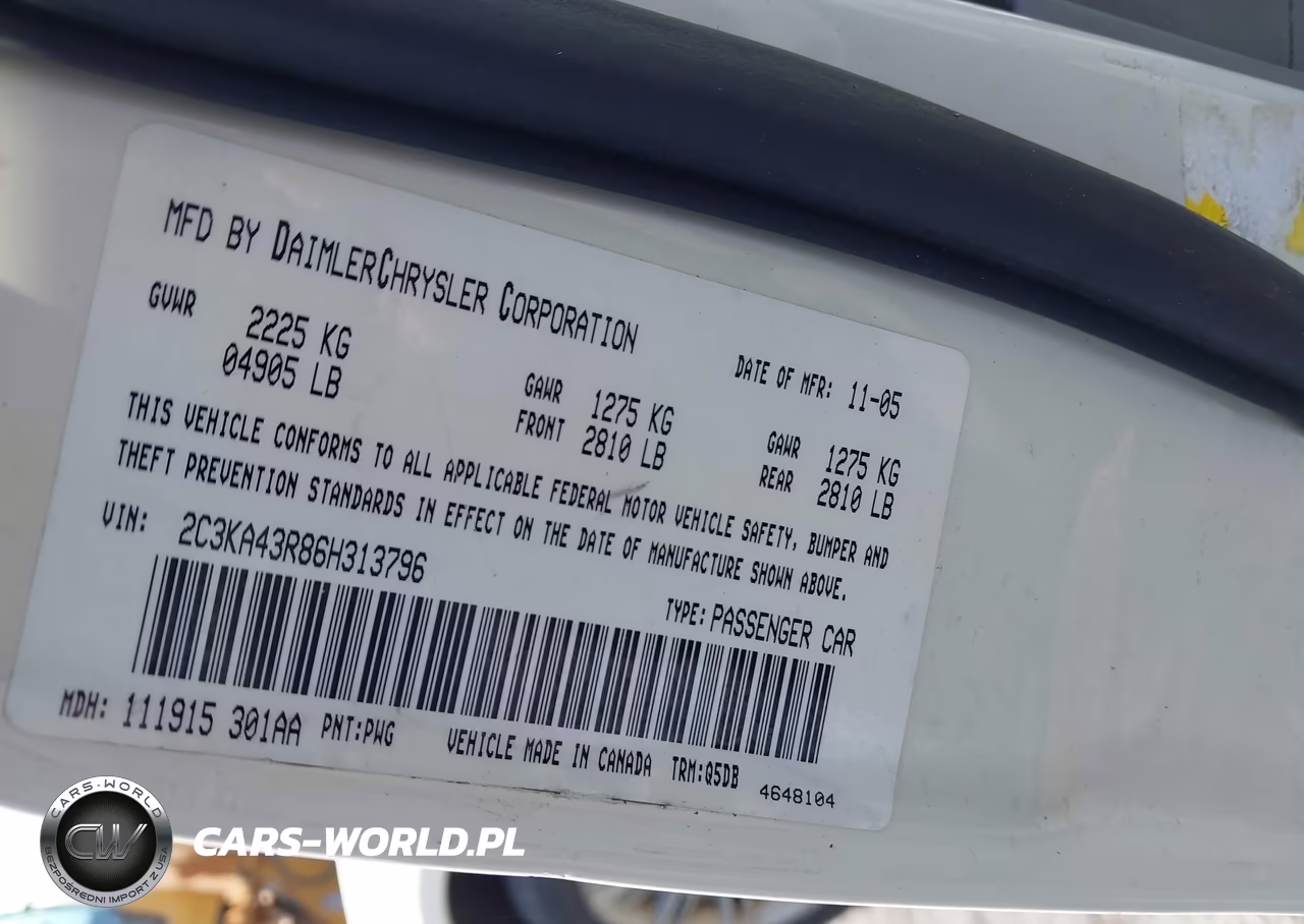 2006 Chrysler 300 VIN:2C3KA43R86H313796 - 9
