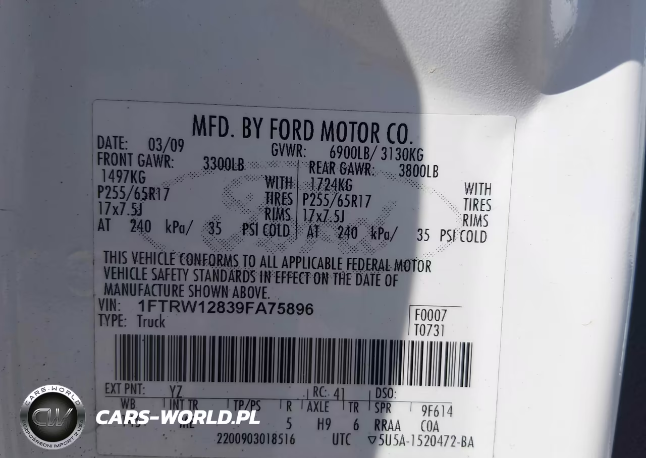 2009 Ford F-150 Xl-Xlt VIN:1FTRW12839FA75896 - 9