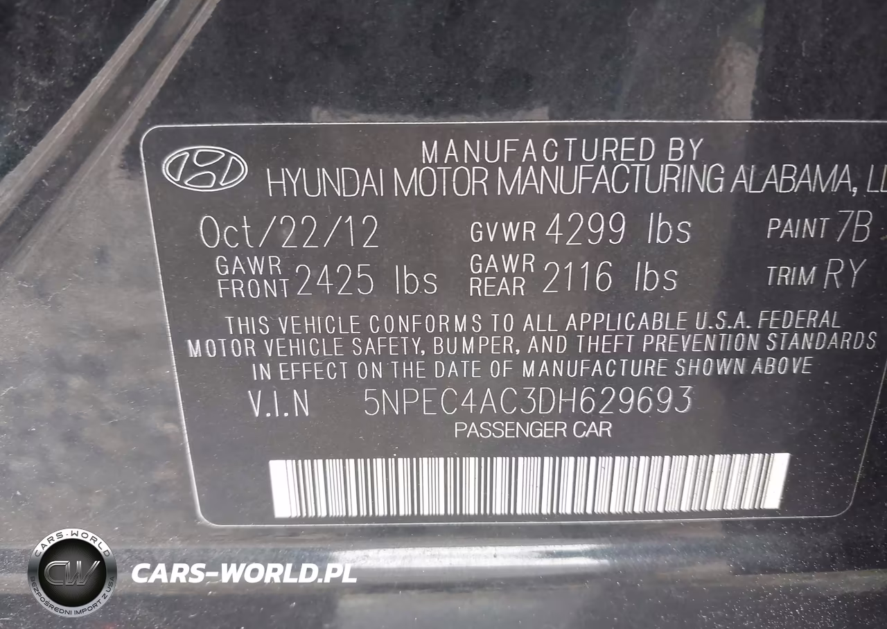 2013 Hyundai Sonata Se VIN:5NPEC4AC3DH629693 - 9