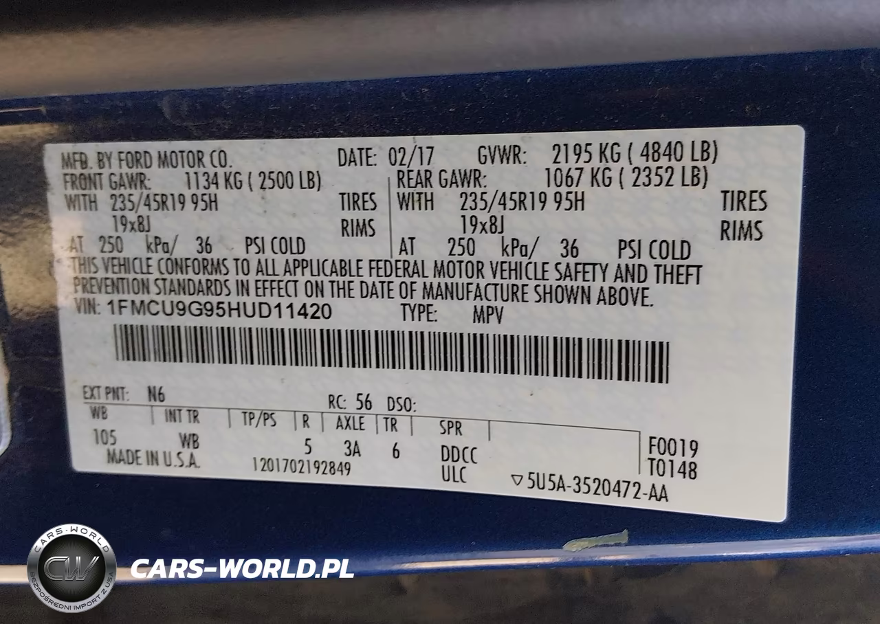 2017 Ford Escape Se VIN:1FMCU9G95HUD11420 - 9