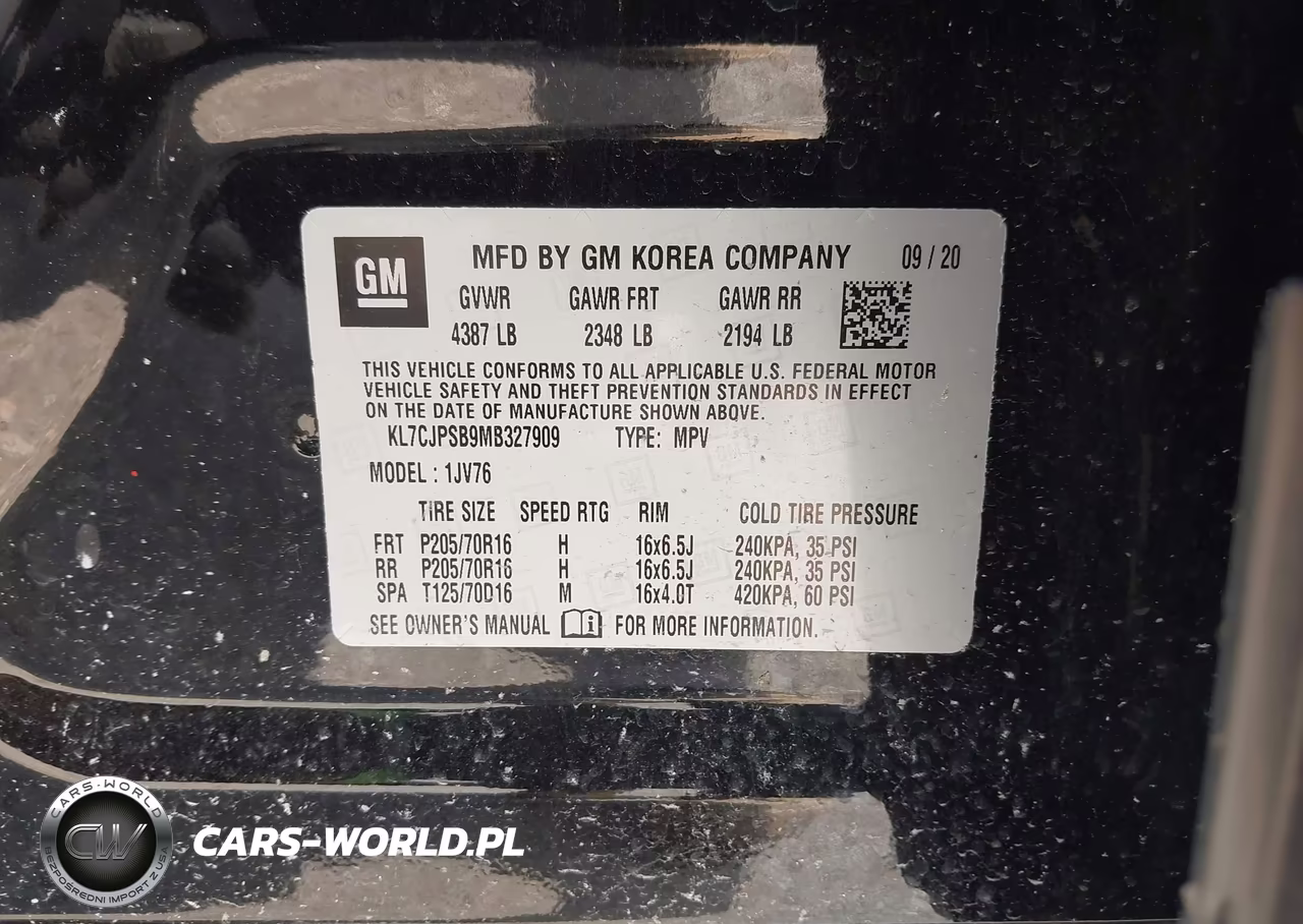 2021 Chevrolet Trax Awd Lt VIN:KL7CJPSB9MB327909 - 9