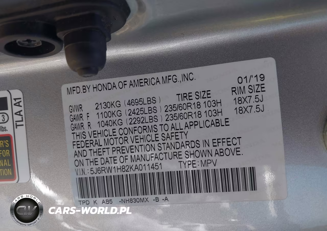 2019 Honda Cr-V Ex-L VIN:5J6RW1H82KA011451 - 9