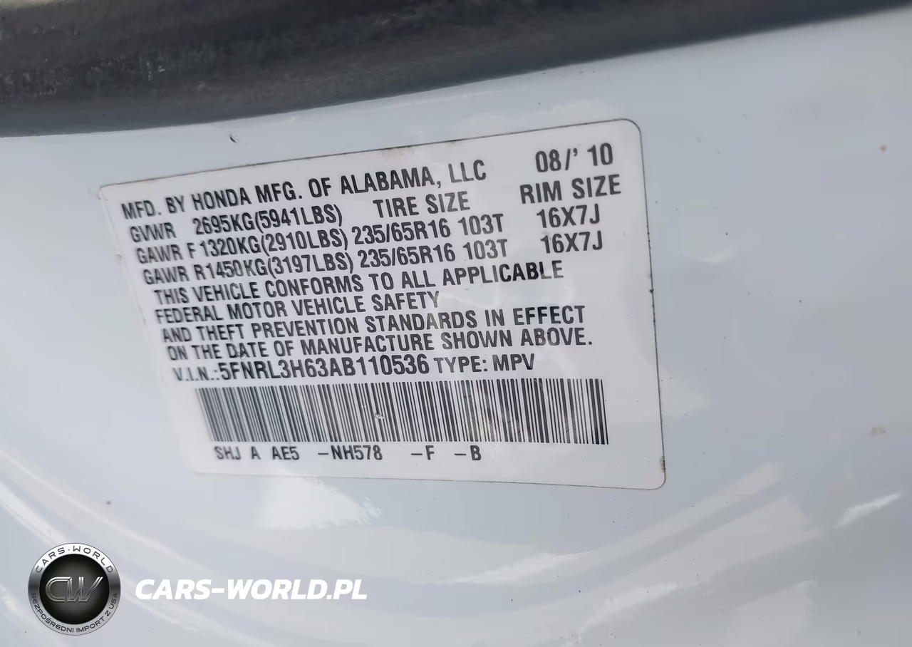 2010 Honda Odyssey Ex-L VIN:5FNRL3H63AB110536 - 9