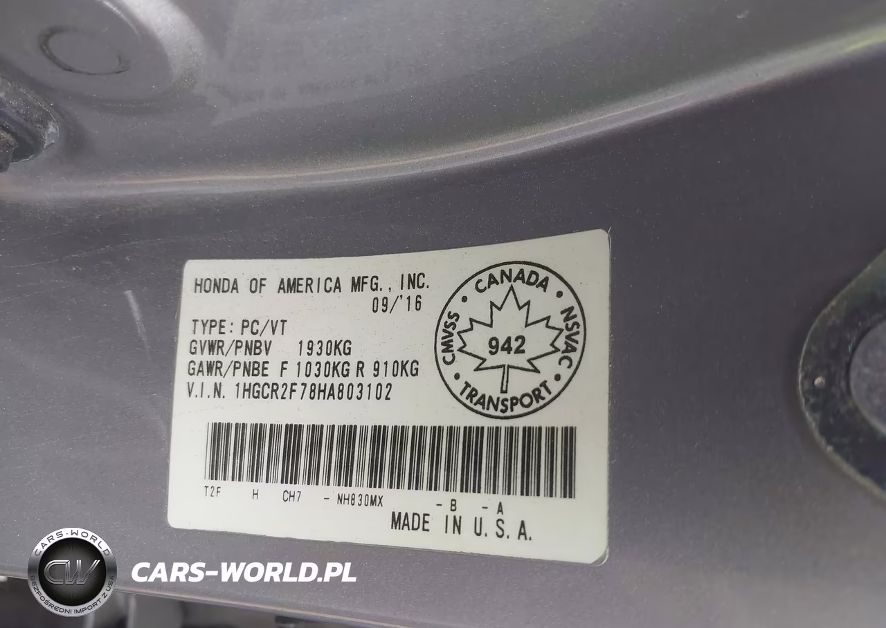2017 Honda Accord Ex VIN:1HGCR2F78HA803102 - 9
