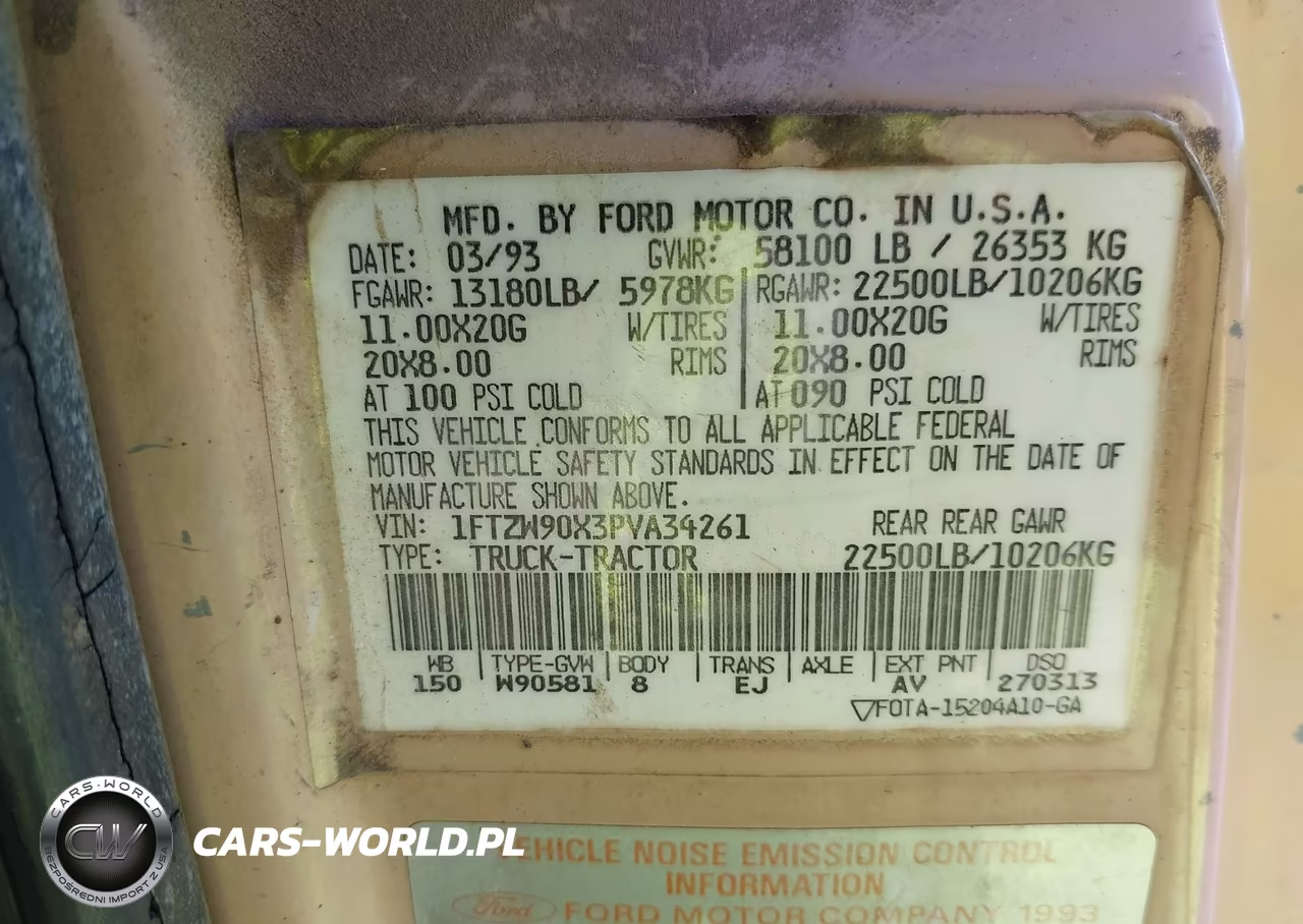 1993 Ford N-Series Lnt9000 VIN:1FTZW90X3PVA34261 - 8