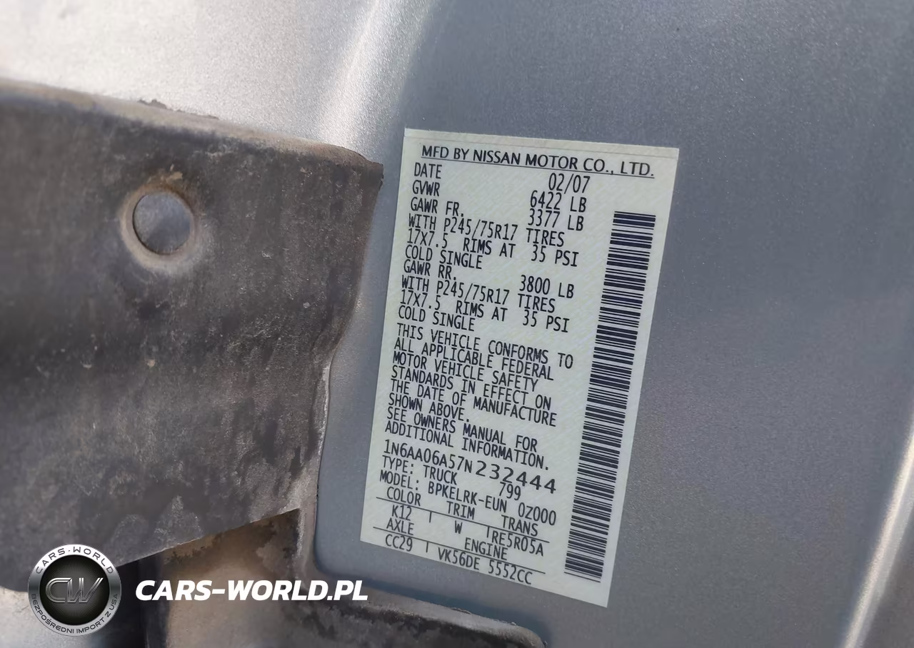 2007 Nissan Titan Xe VIN:1N6AA06A57N232444 - 9