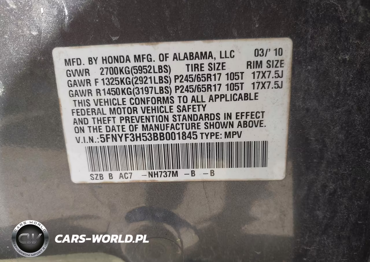 2011 Honda Pilot Ex-L VIN:5FNYF3H53BB001845 - 9