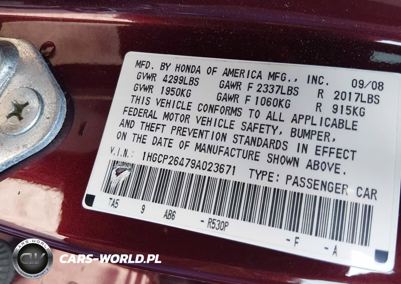2009 Honda Accord 2.4 Lx-P VIN:1HGCP26479A023671 - 9