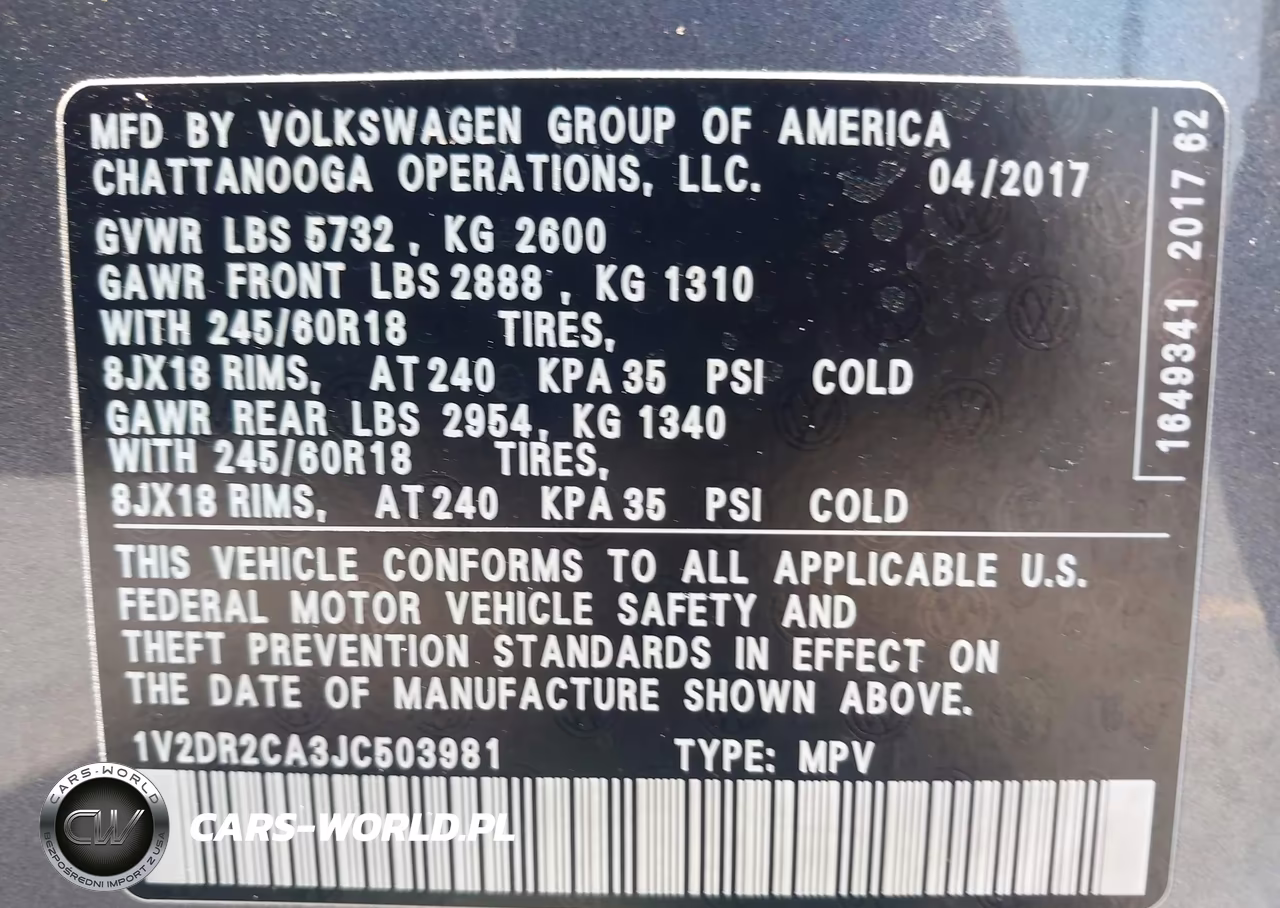 2018 Volkswagen Atlas 3.6L V6 Se-3.6L V6 Se W-Technology VIN:1V2DR2CA3JC503981 - 9