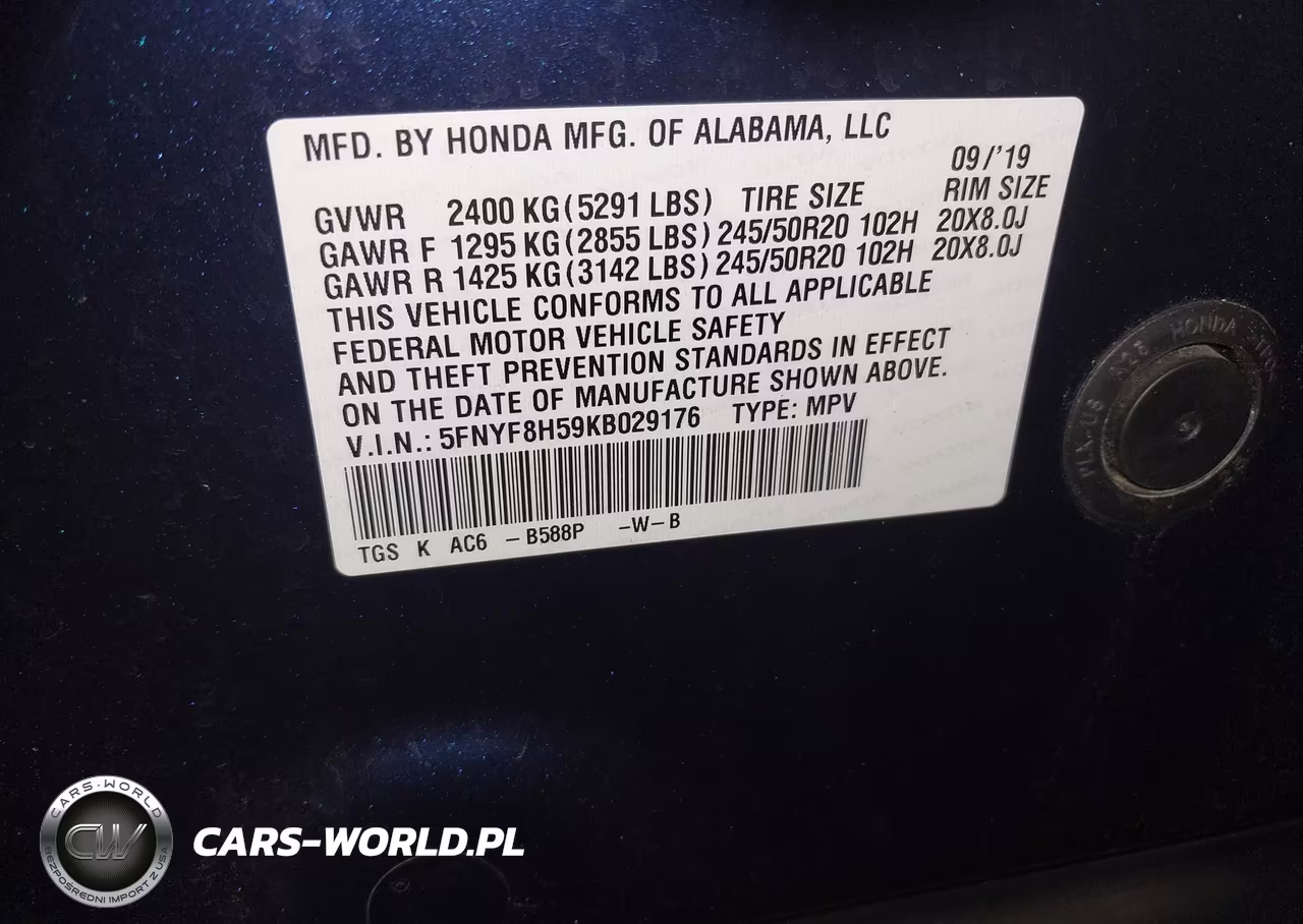 2019 Honda Passport Ex-L VIN:5FNYF8H59KB029176 - 9