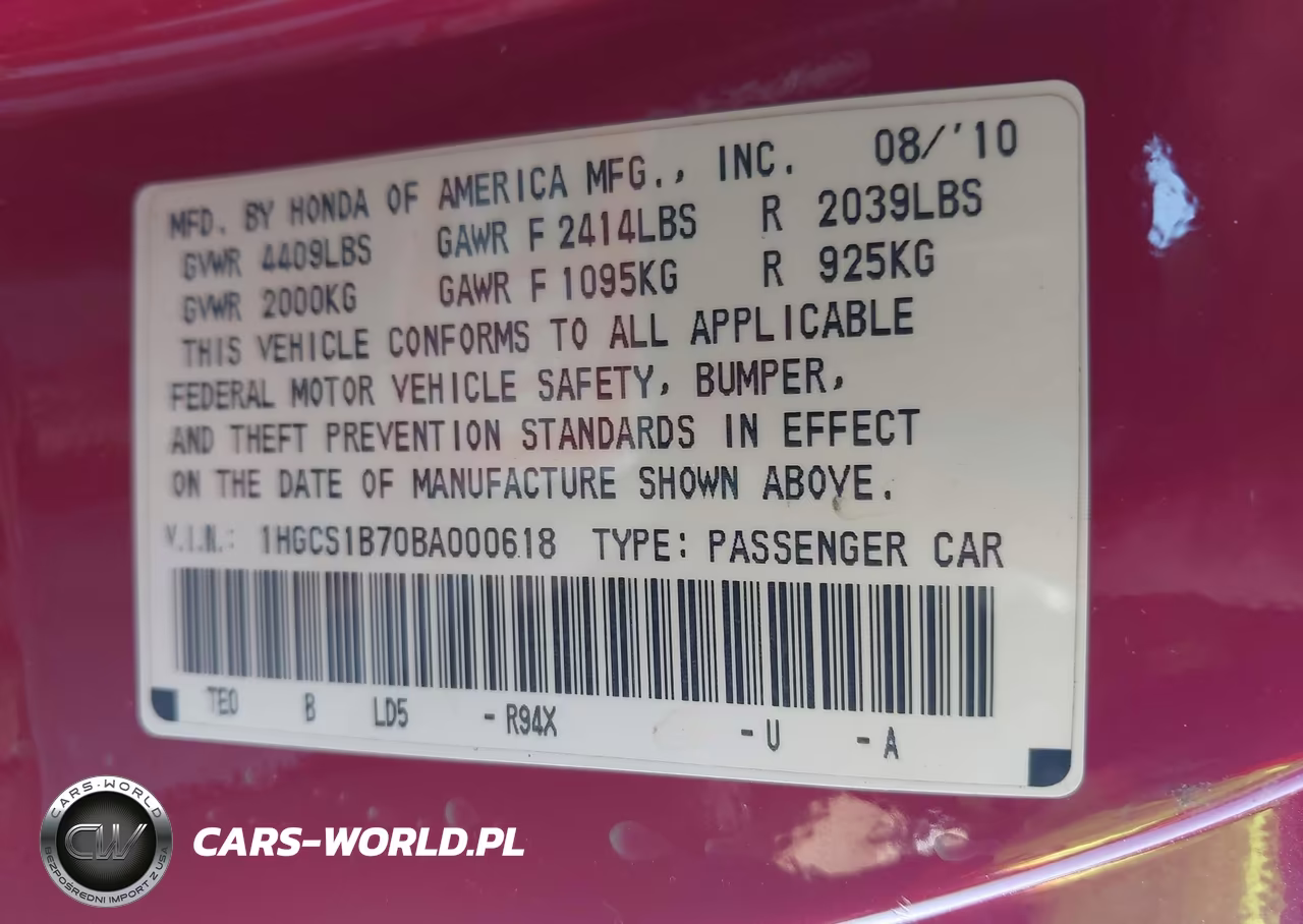 2011 Honda Accord 2.4 Ex VIN:1HGCS1B70BA000618 - 9