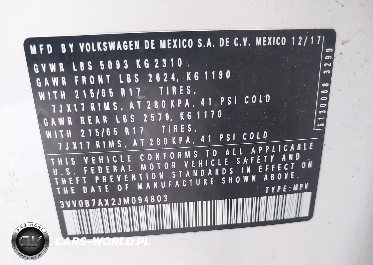 2018 Volkswagen Tiguan 2.0T S VIN:3VV0B7AX2JM094803 - 9