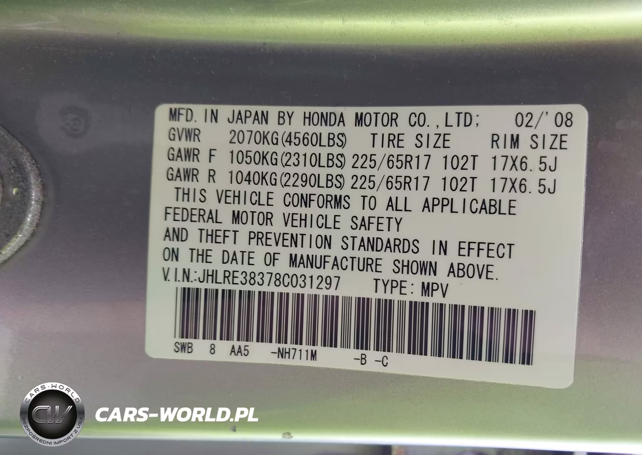2008 Honda Cr-V Lx VIN:JHLRE38378C031297 - 9