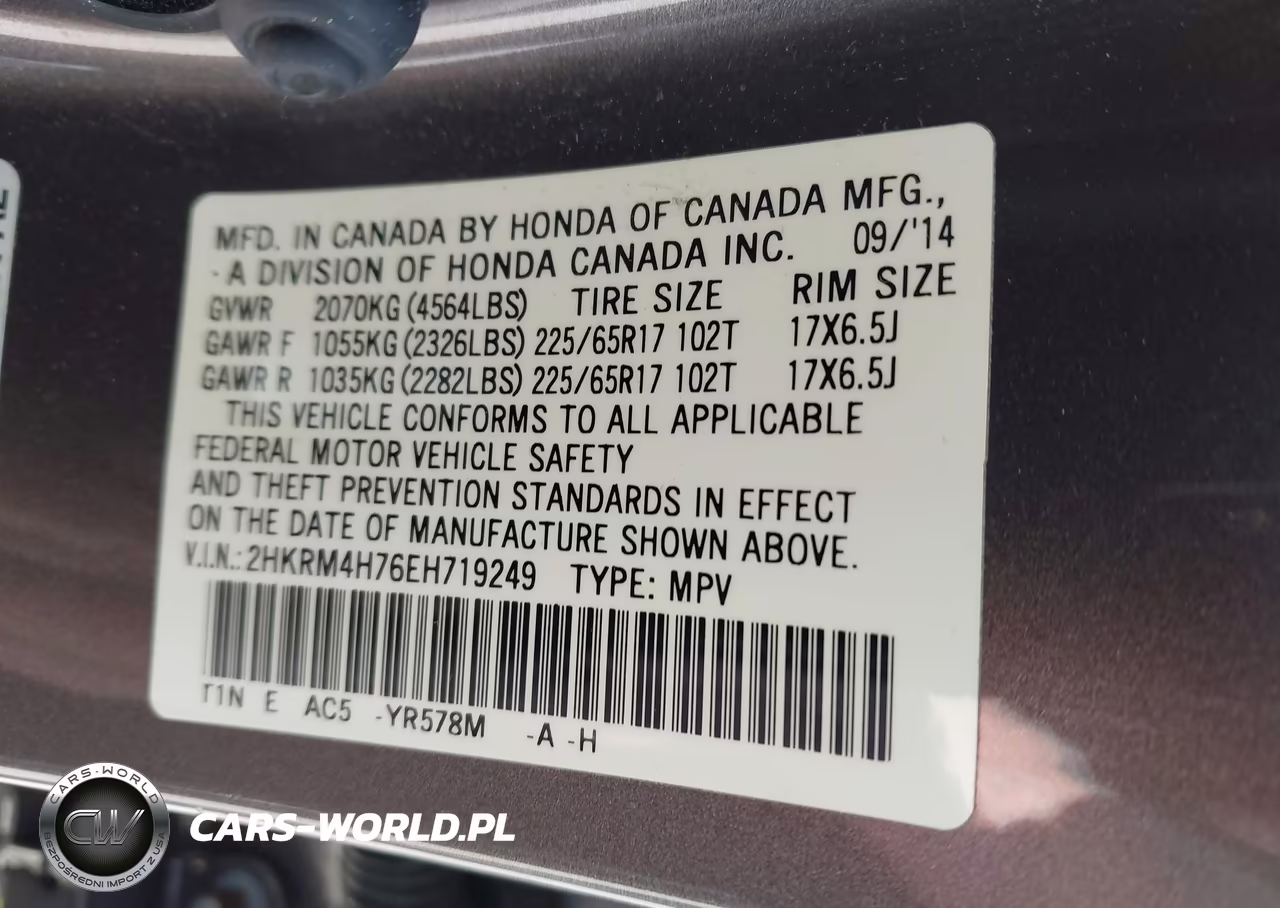 2014 Honda Cr-V Ex-L VIN:2HKRM4H76EH719249 - 9