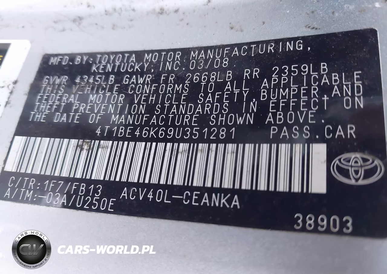 2009 Toyota Camry Le VIN:4T1BE46K69U351281 - 9