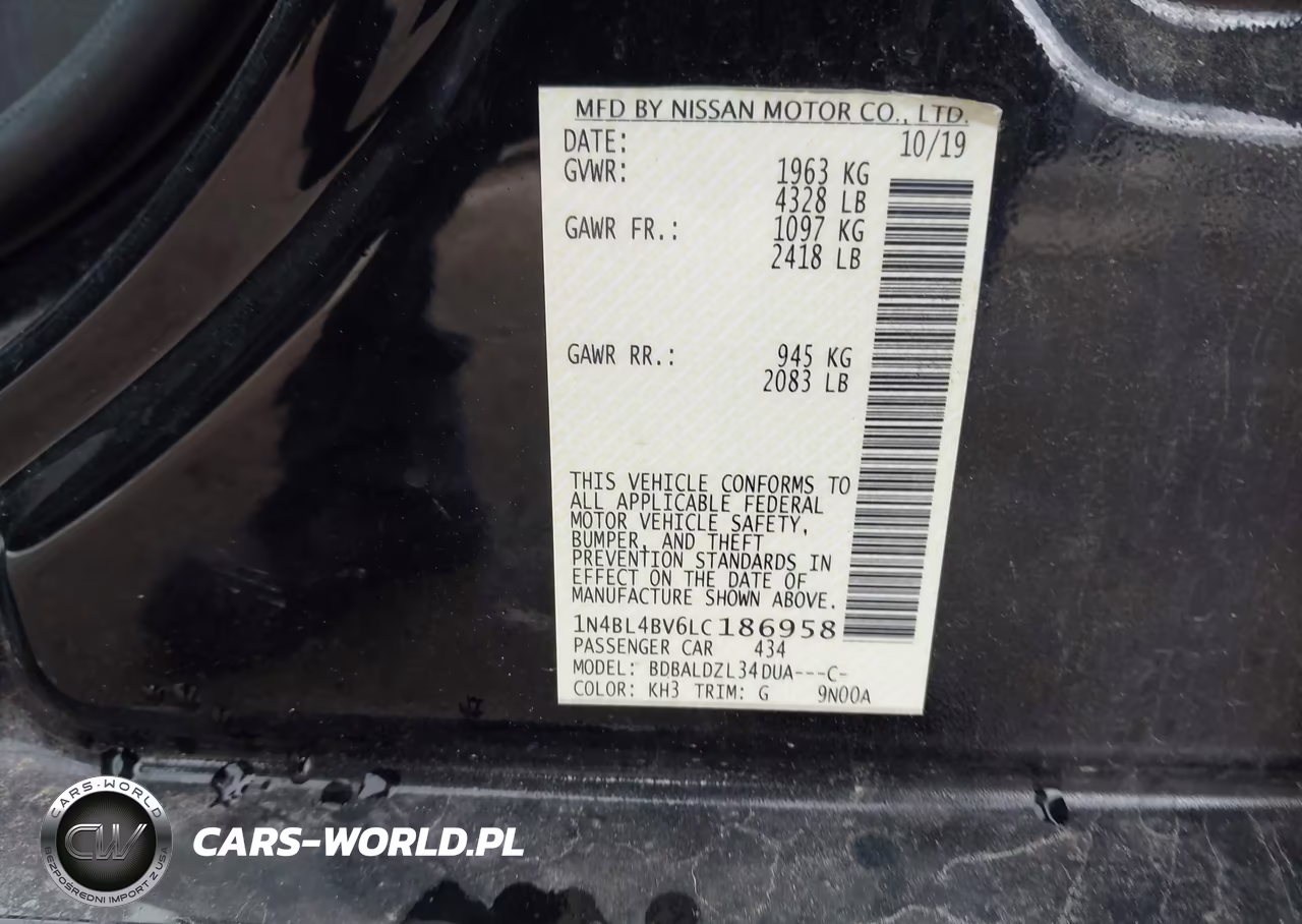 2020 Nissan Altima S Fwd VIN:1N4BL4BV6LC186958 - 9