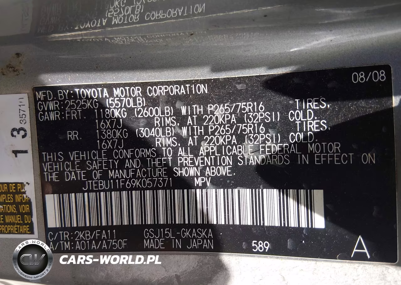 2009 Toyota Fj Cruiser VIN:JTEBU11F69K057371 - 9