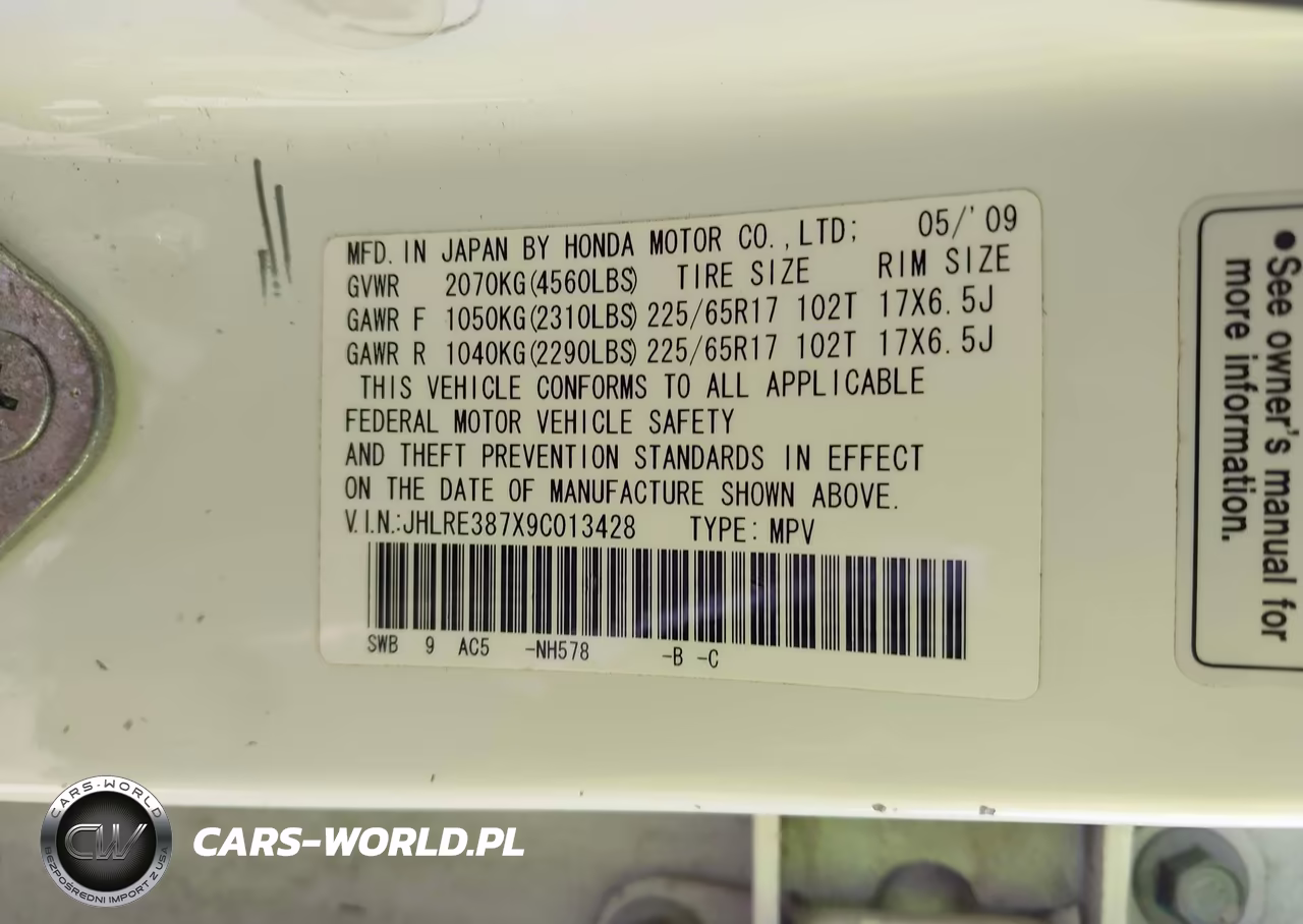 2009 Honda Cr-V Ex-L VIN:JHLRE387X9C013428 - 9