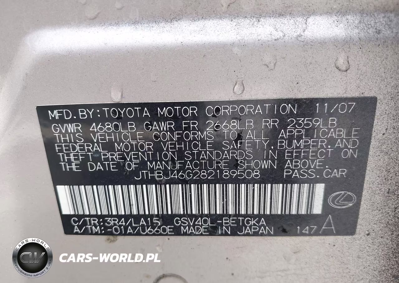 2008 Lexus Es 350 VIN:JTHBJ46G282189508 - 9
