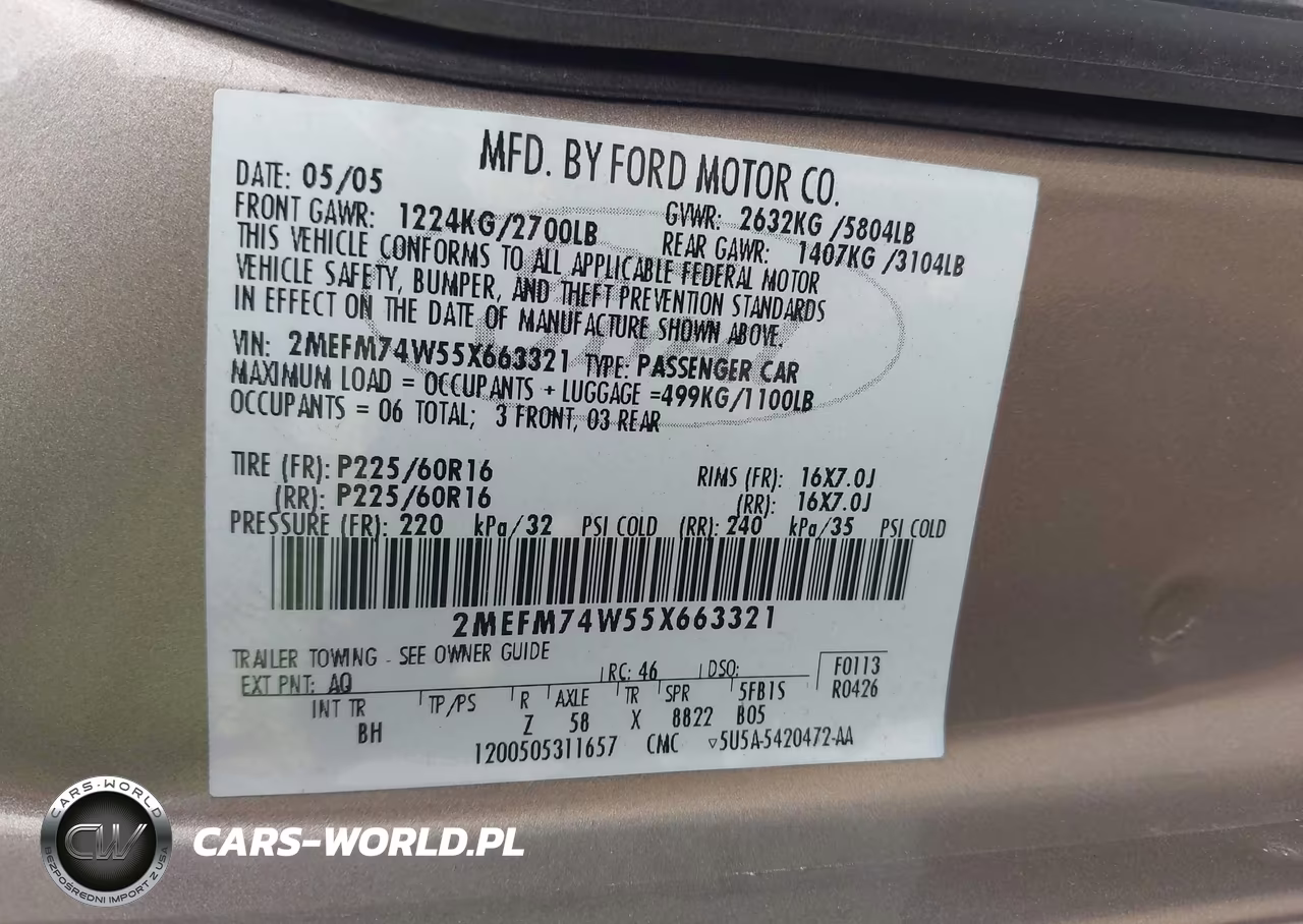 2005 Mercury Grand Marquis Gs VIN:2MEFM74W55X663321 - 9
