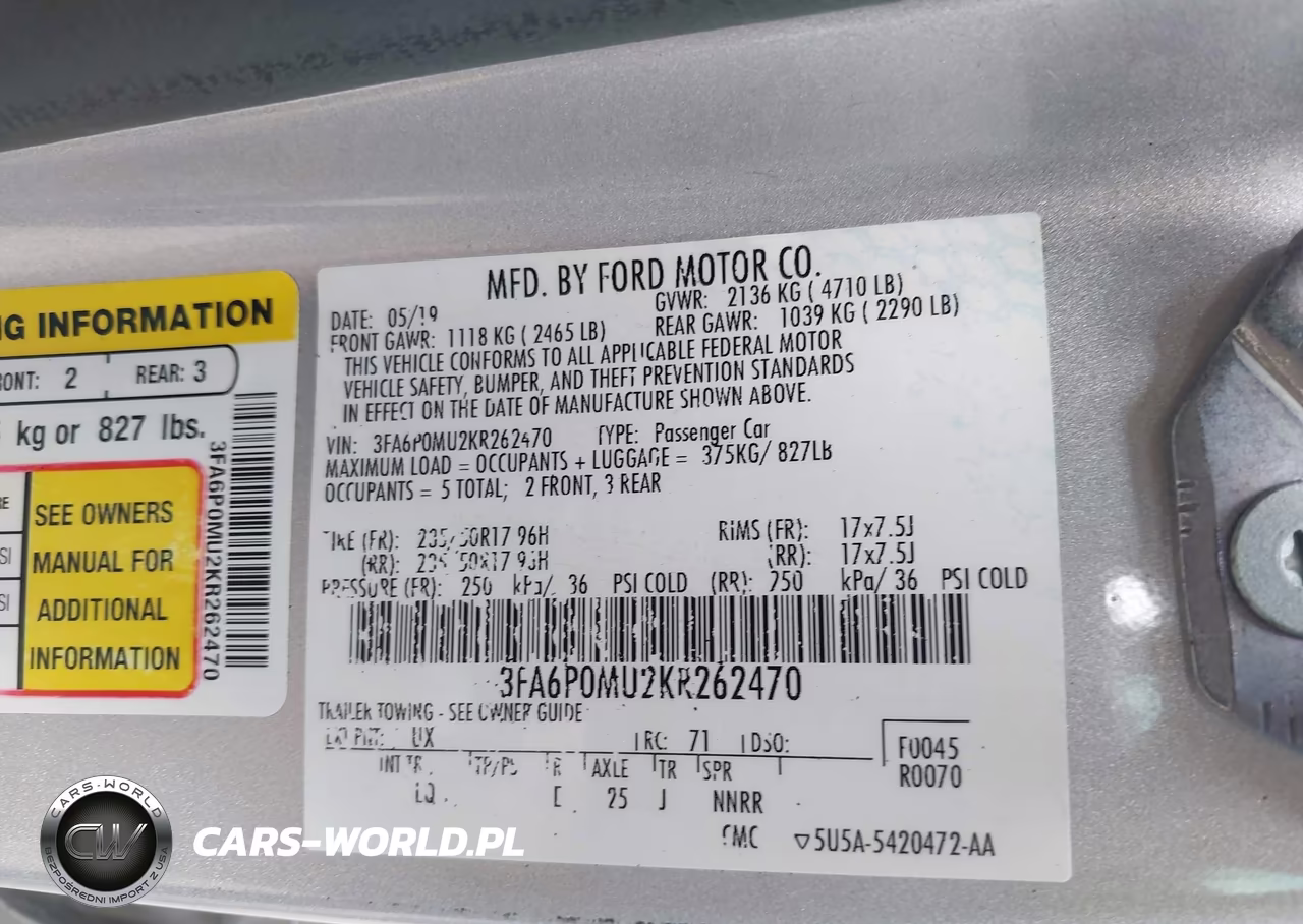 2019 Ford Fusion Hybrid Sel VIN:3FA6P0MU2KR262470 - 9