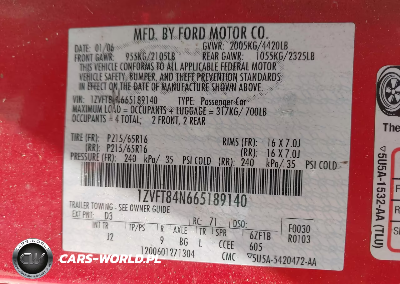 2006 Ford Mustang V6 VIN:1ZVFT84N665189140 - 9