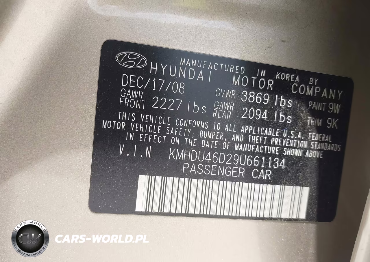 2009 Hyundai Elantra Gls VIN:KMHDU46D29U661134 - 9