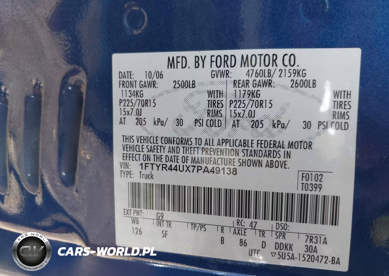 2007 Ford Ranger Sport-Stx-Xlt VIN:1FTYR44UX7PA49138 - 9